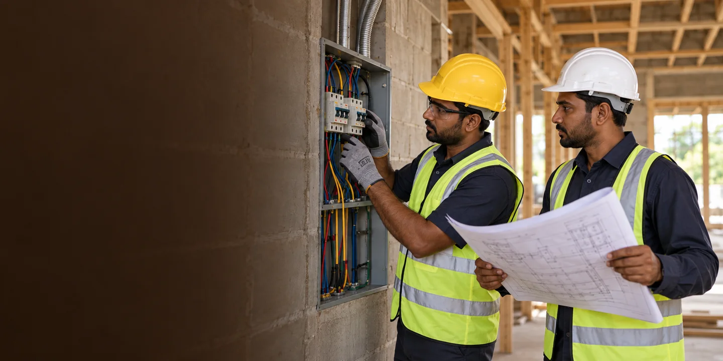 Electrician and contractor reviewing installation plans